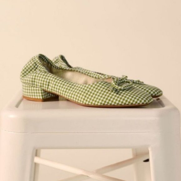 Rouje Shoes - Rouje Stella Ballerinas in Green Gingham 38 6.5